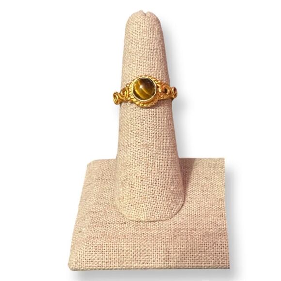 Tiger’s Eye Gold Plated Ring Marked 925 Size 6.25 - Picture 1 of 5